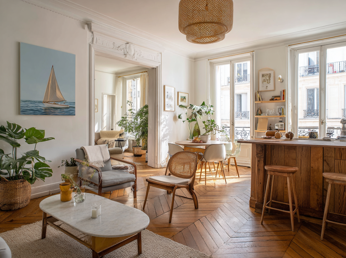 Vue sur les toits de Paris au coucher du soleil